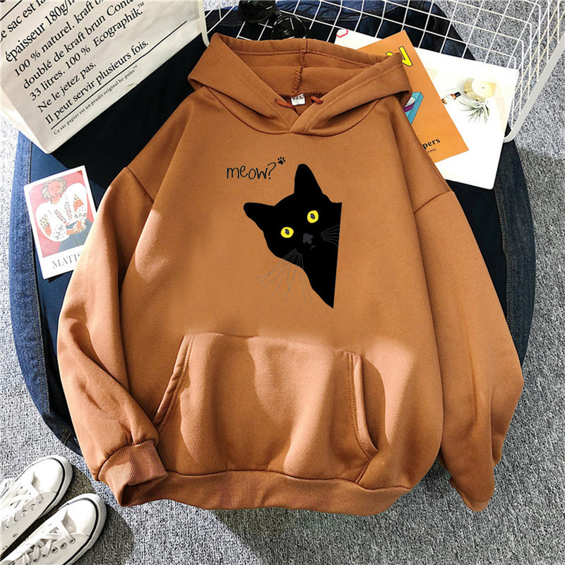 black cat print hooded sweater, view 7 - MRSLM