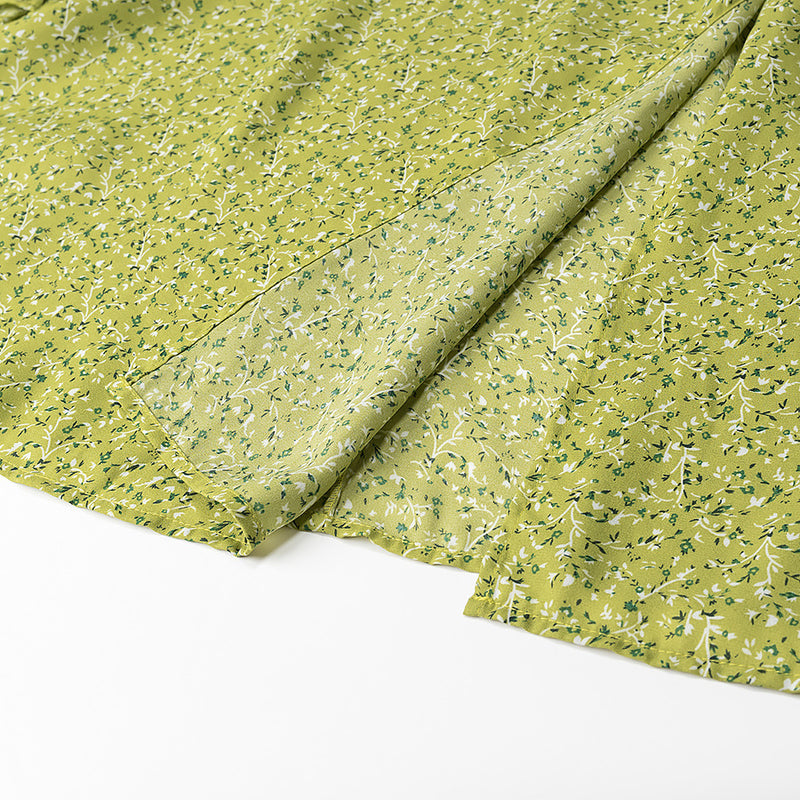 Green floral long sleeve maxi dress, view 3 - MRSLM