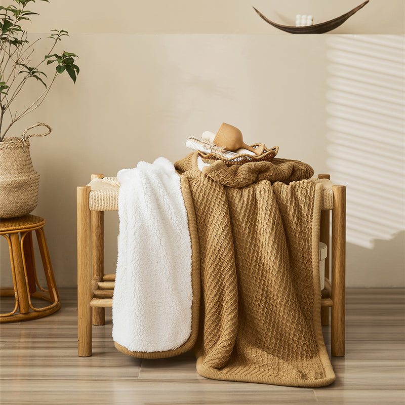 classic waffle plaid cotton knitted throw blanket, view 6 - MRSLM