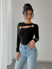 women's hollow rose slim long sleeve top, view 6 - MRSLM