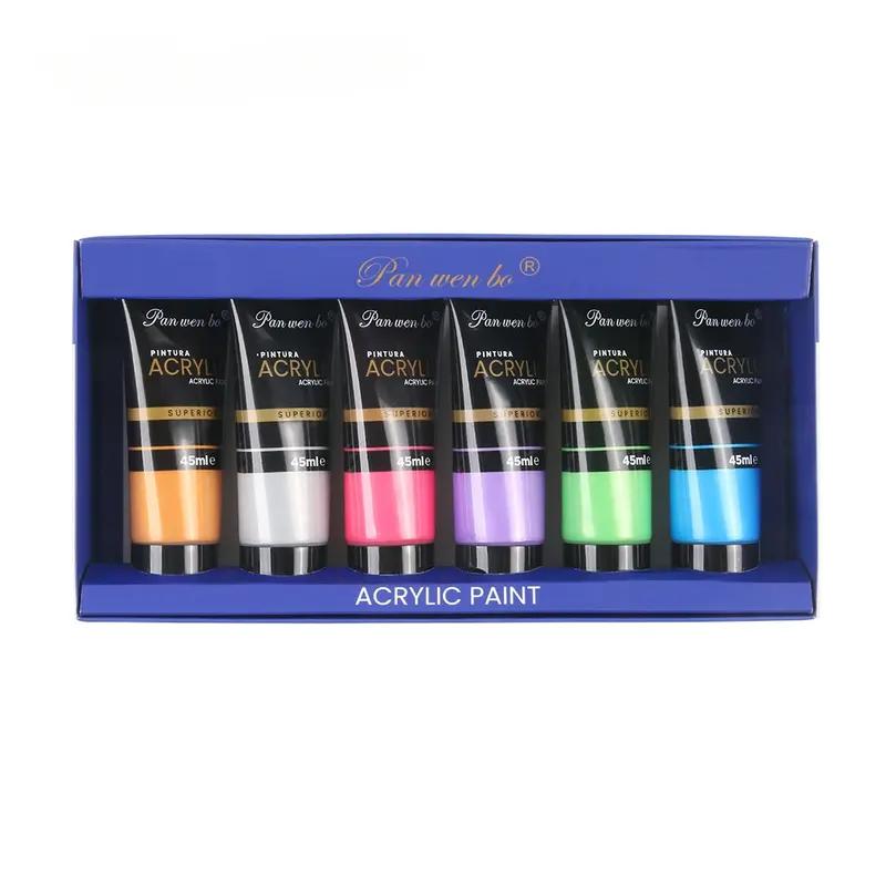 6-Color Acrylic Paint Set – Metallic &amp; Fluorescent, 45ML Bottled Paint for DIY Art &amp; Graffiti