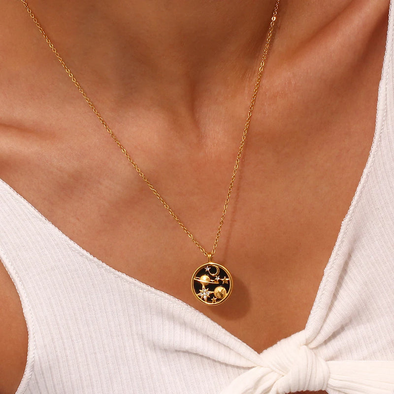 moon and star pendant necklace, view 5 - MRSLM