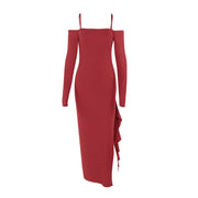 off-shoulder split dress, view 5 - MRSLM