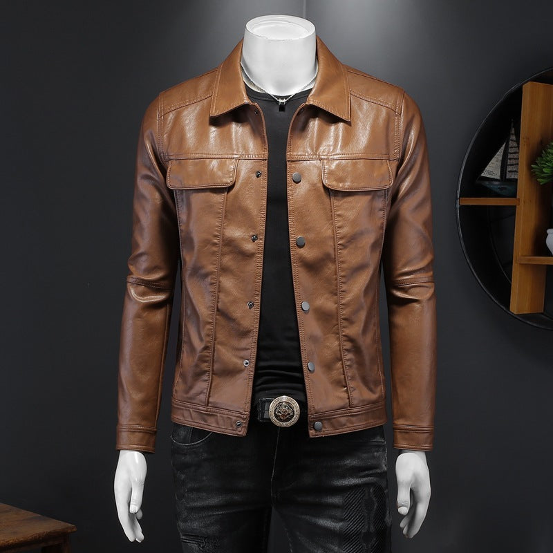 men's lapel pu leather coat, view 8 - MRSLM