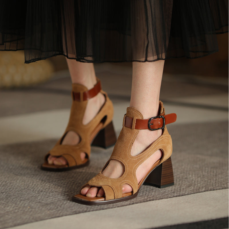high heel gladiator sandals in genuine leather, view 30 - MRSLM