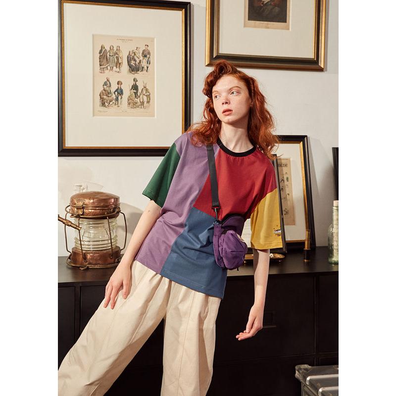 Color block cotton tee with embroidered cuffs, view 5 - MRSLM