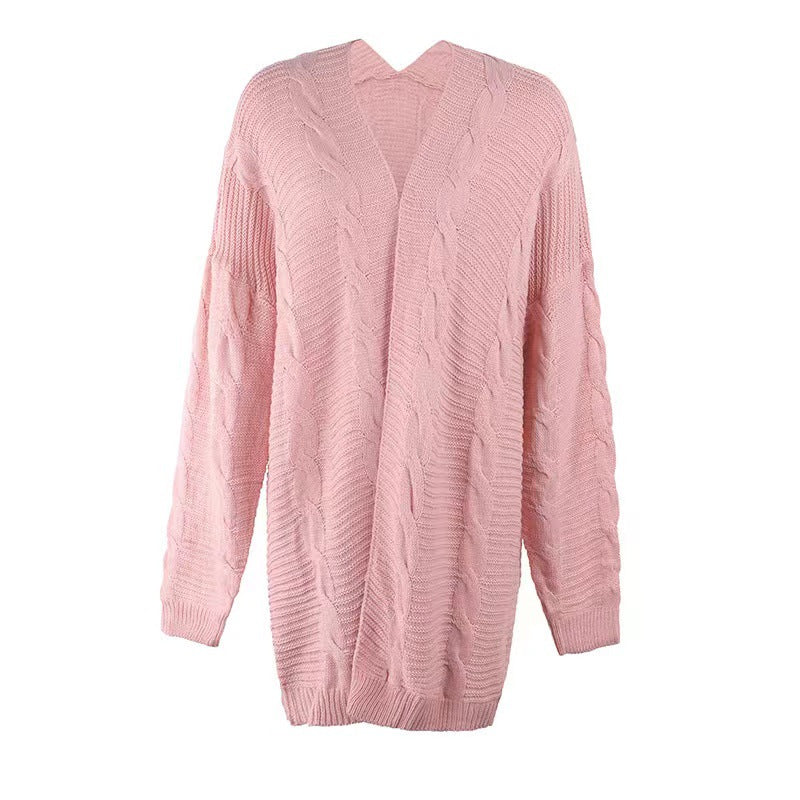 women's chunky twist knit mid-length cardigan, view 8 - MRSLM
