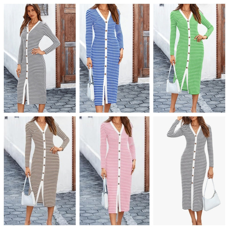 Striped mid-length dress, view 2 - MRSLM