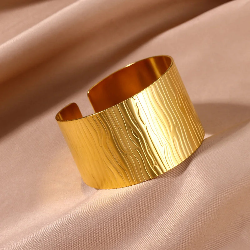 gold stainless steel cuff bracelet, view 6 - MRSLM
