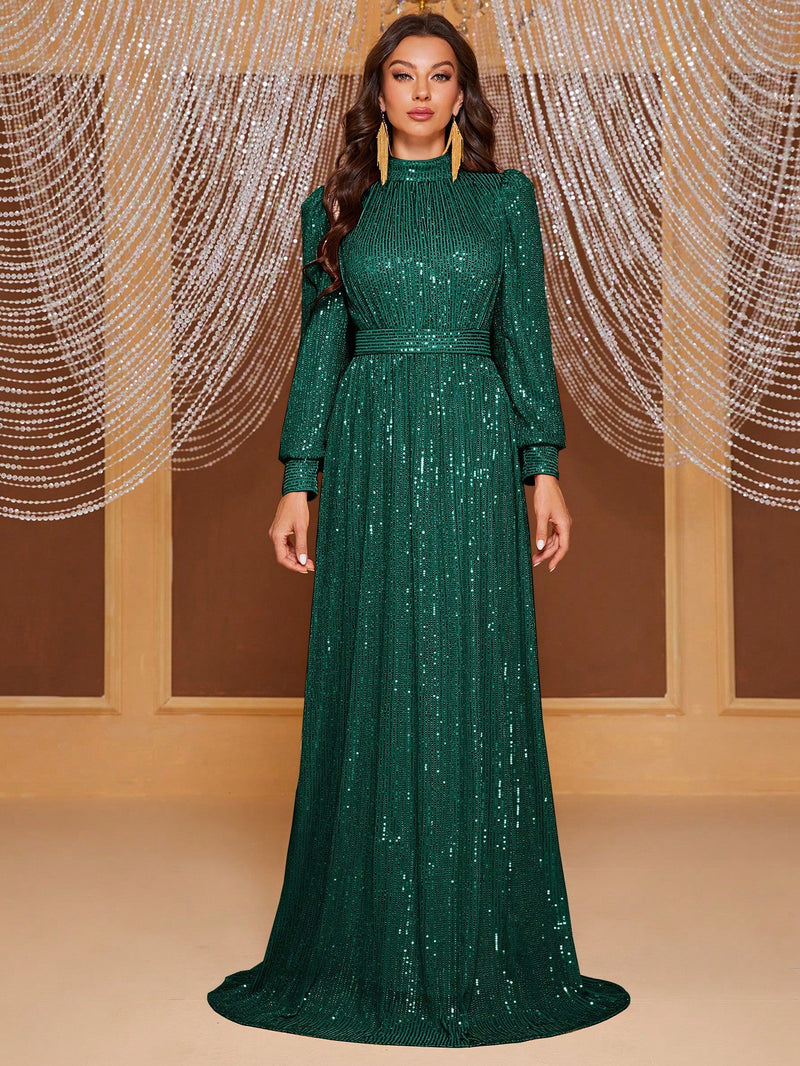 sequin evening long dress, view 7 - MRSLM