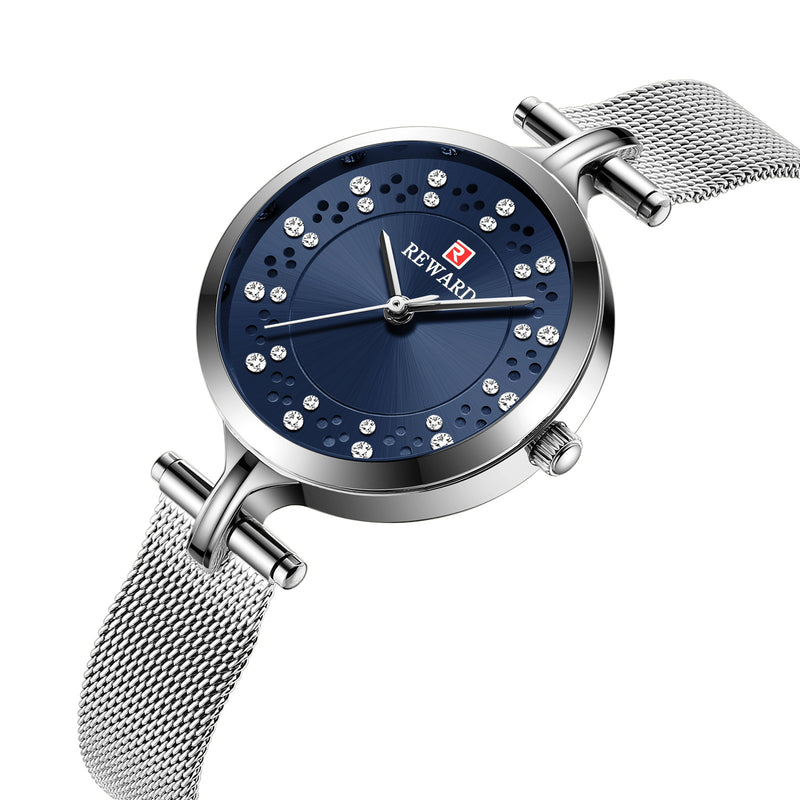 ladies rhinestone mesh strap quartz watch, view 8 - MRSLM