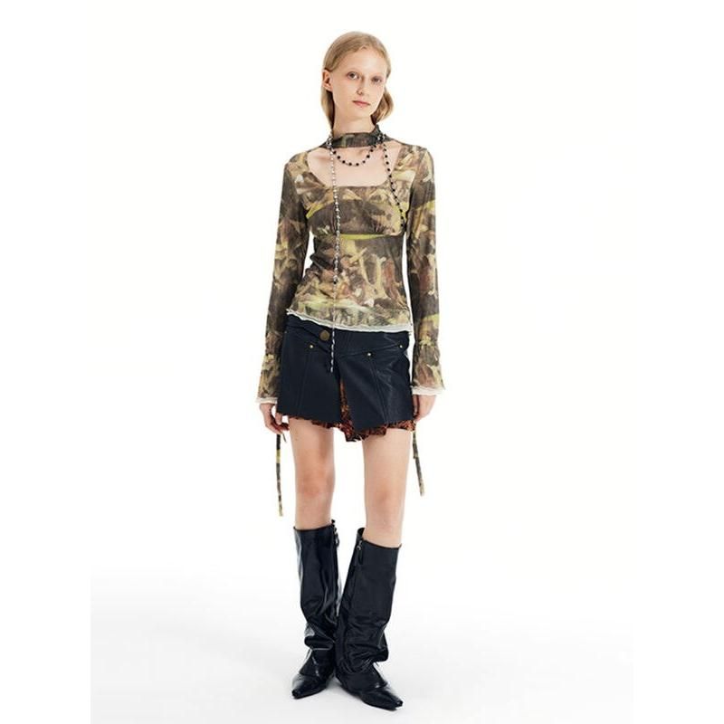 y2k mesh flare sleeve crop top, view 6 - MRSLM
