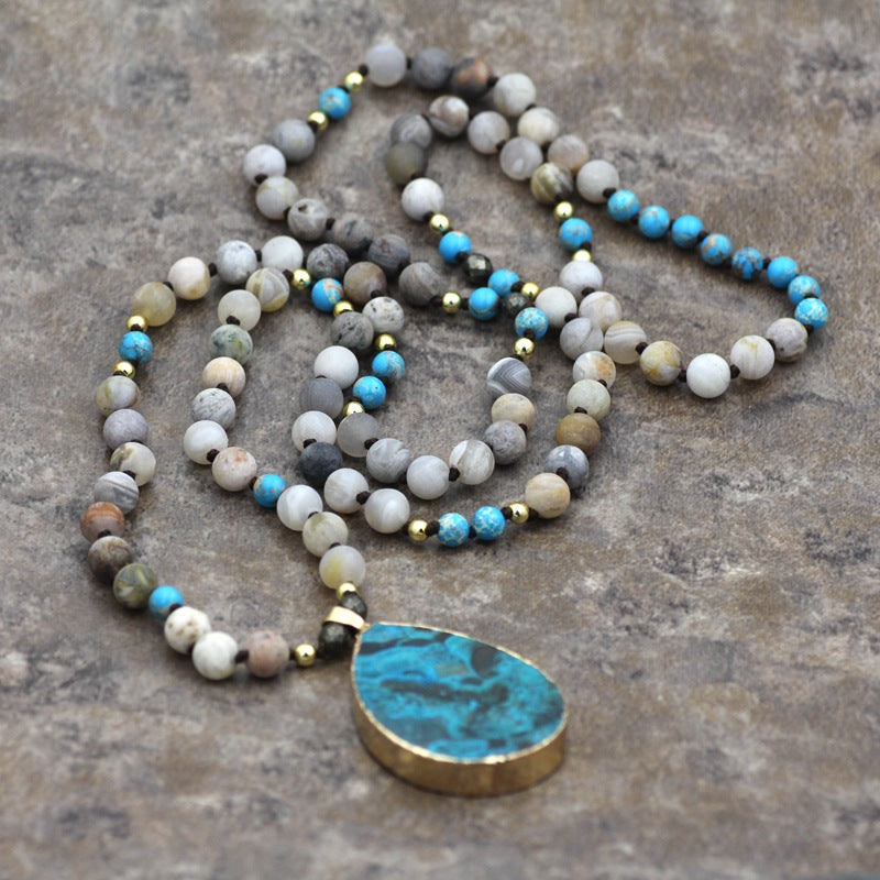 women's bohemian agate drop necklace, view 2 - MRSLM