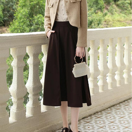 brown high waist A-line pocket skirt - MRSLM