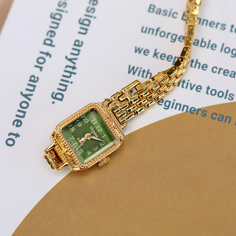 Women's green square watch with gold copper strap, view 3 - MRSLM