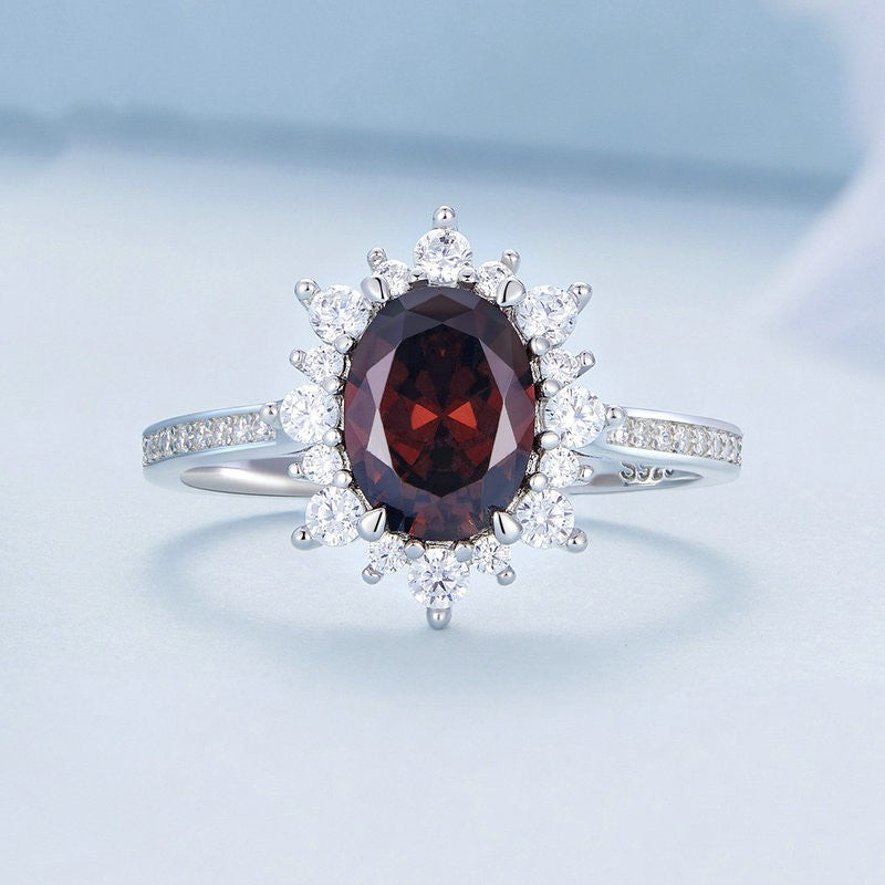 red zircon silver wedding ring, view 2 - MRSLM