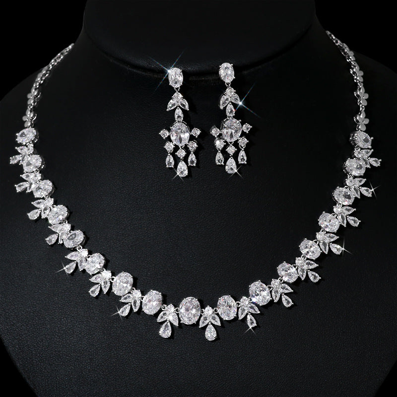 women's zirconia tassel necklace earrings set - MRSLM