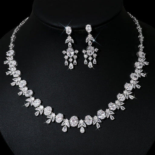 women's zirconia tassel necklace earrings set - MRSLM
