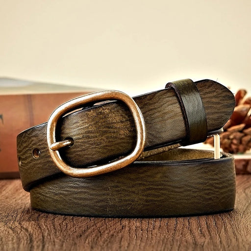 women's 2.8CM cowhide leather belt copper buckle, view 6 - MRSLM
