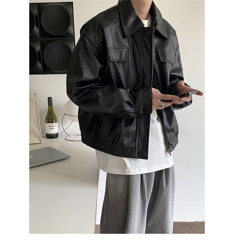 men's vintage motorcycle PU leather coat, view 6 - MRSLM