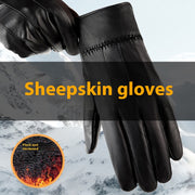 Fleece-lined sheepskin leather gloves, view 8 - MRSLM