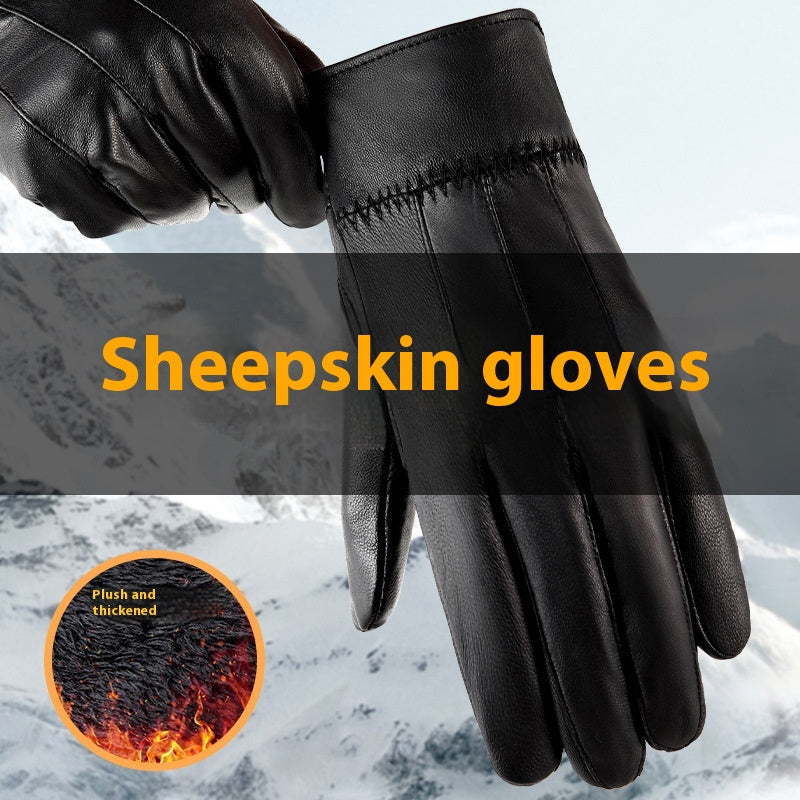 Fleece-lined sheepskin leather gloves, view 8 - MRSLM