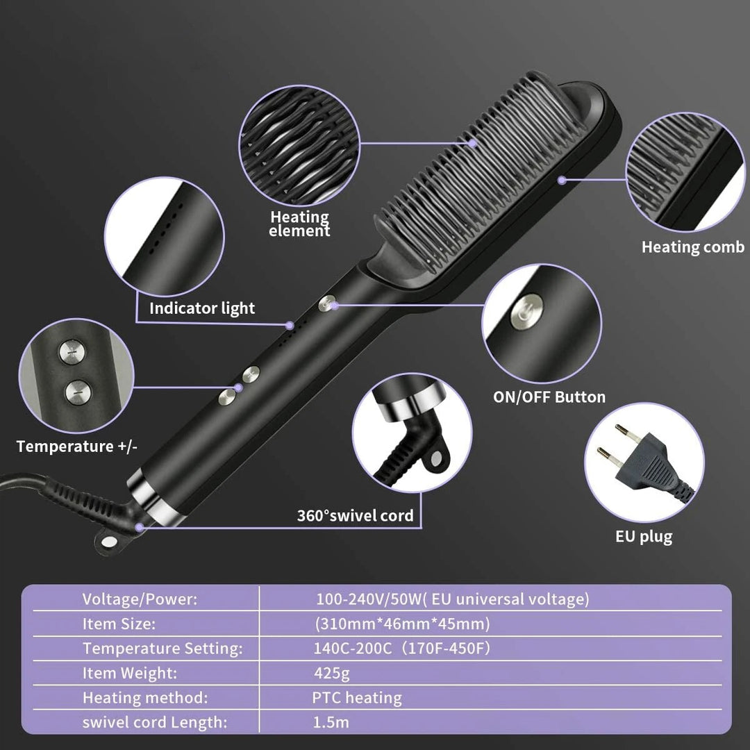 Hair Straightener Brush: Ionic Hot Comb with Fast Ceramic Heating