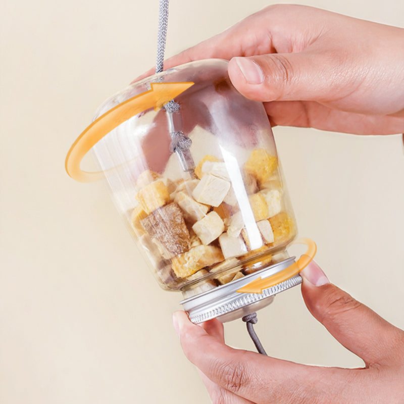 interactive cat toy food dispenser with feather and bell, view 4 - MRSLM