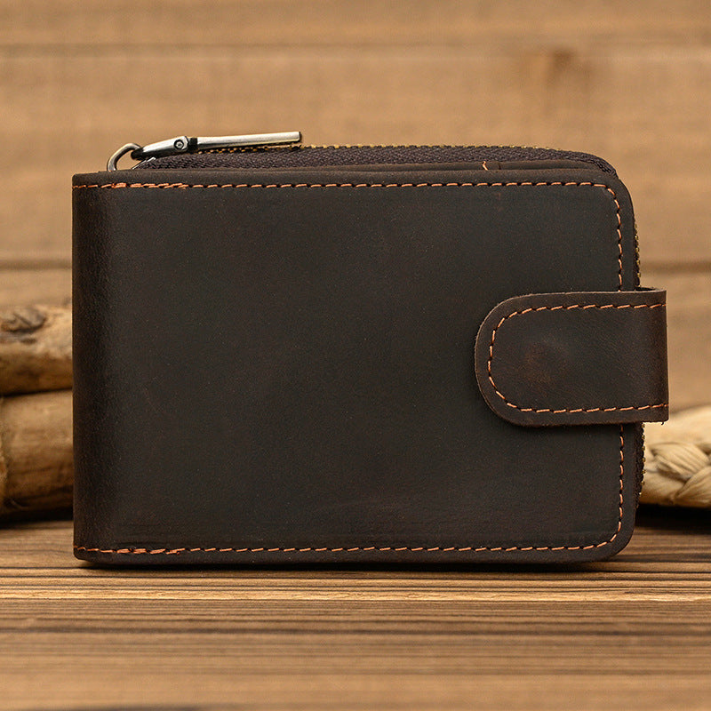 men's crazy horse leather zipper wallet, view 5 - MRSLM