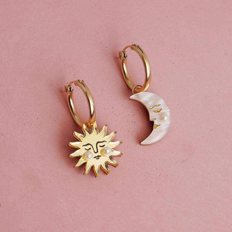 sun and moon shell pearl hoop earrings - MRSLM