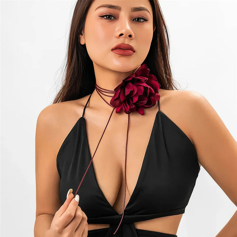 big rose flower choker necklace, view 8 - MRSLM