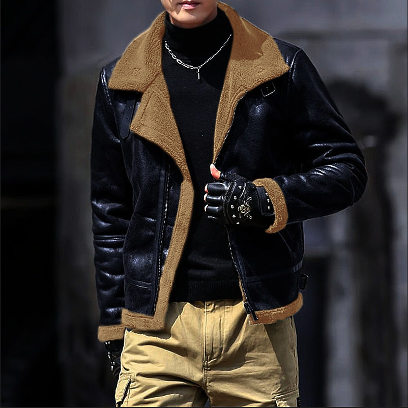 Men's Coat Thickened Fleece-lined Suede Fabric Jacket