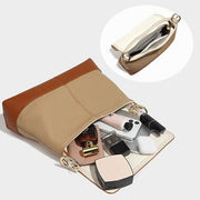 patchwork pu leather flap shoulder bag, view 6 - MRSLM