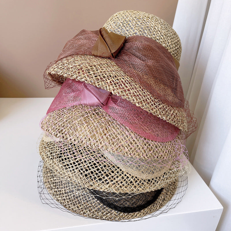 straw big bowknot bucket hat, view 10 - MRSLM