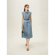 Sleeveless cotton denim dress, view 4 - MRSLM