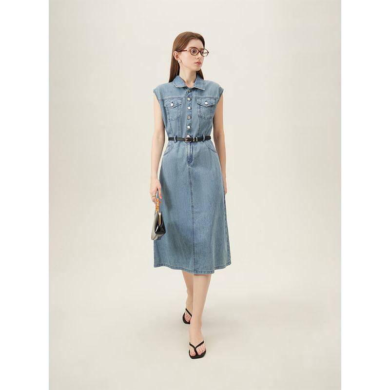 Sleeveless cotton denim dress, view 4 - MRSLM