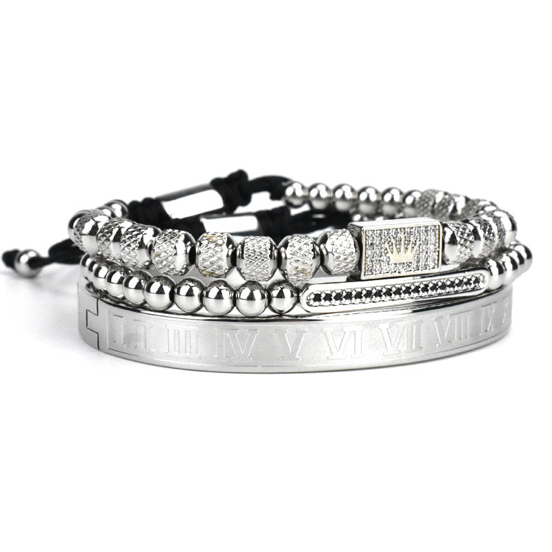 men's stainless steel roman numerals bracelet set, view 2 - MRSLM