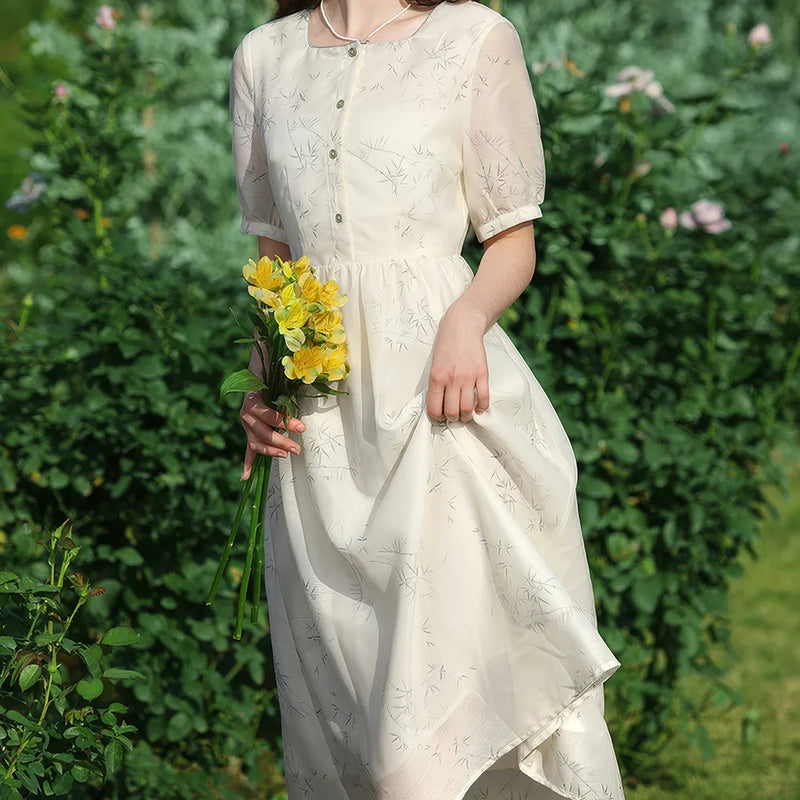 french floral square neck summer dress, view 6 - MRSLM