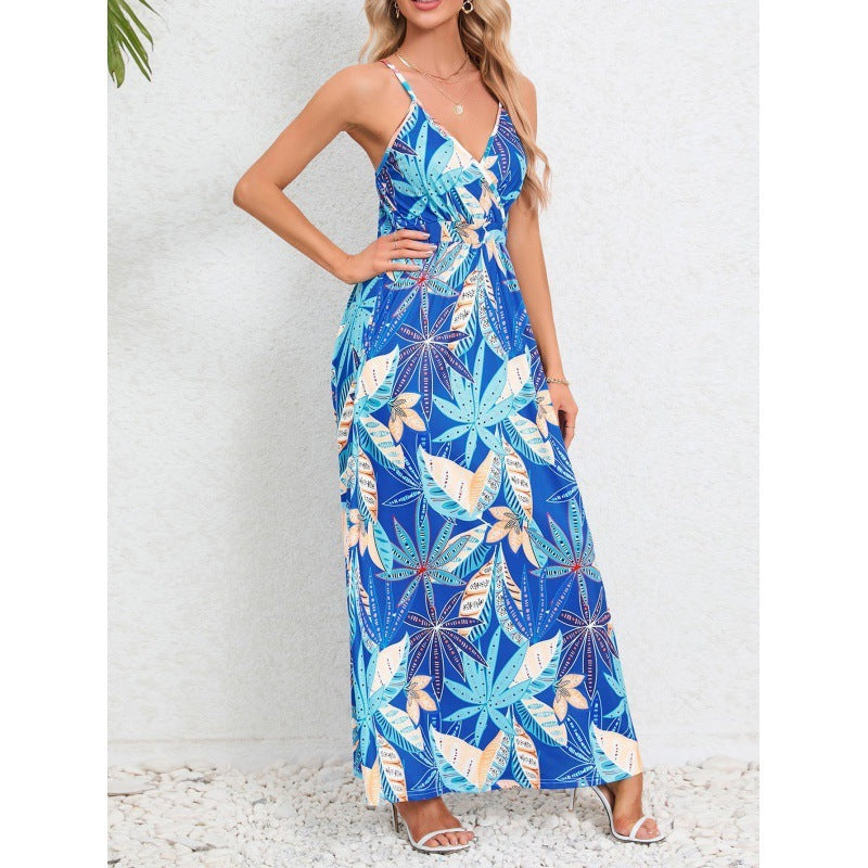 backless floral suspender dress, view 9 - MRSLM