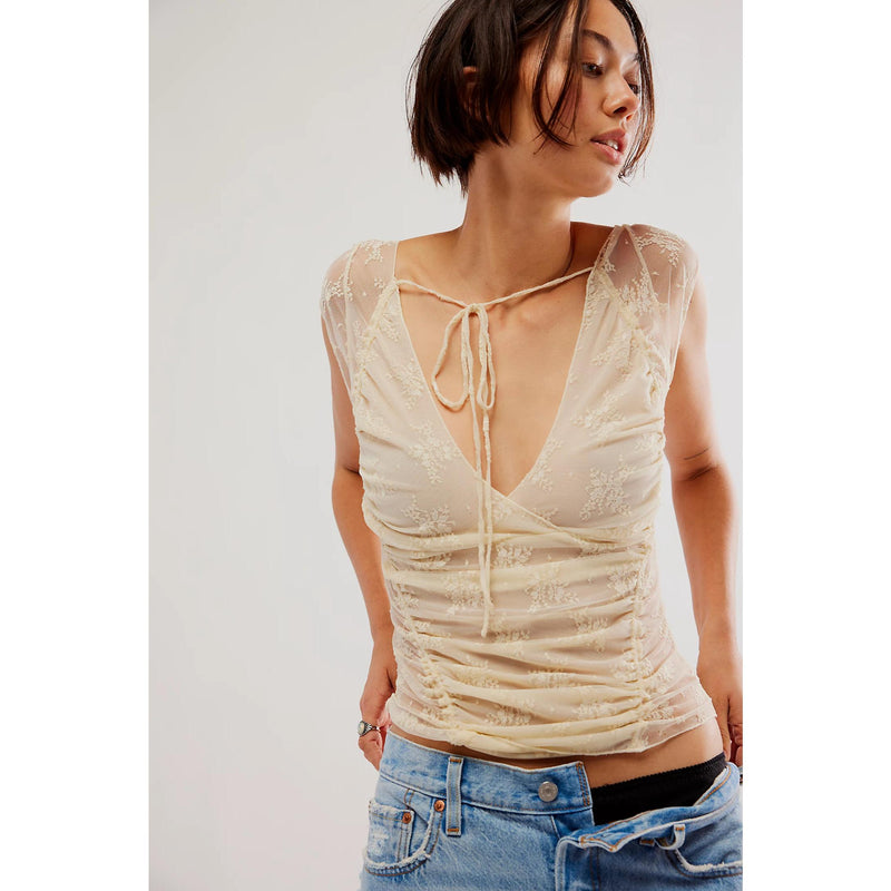 Floral lace backless top, view 2 - MRSLM