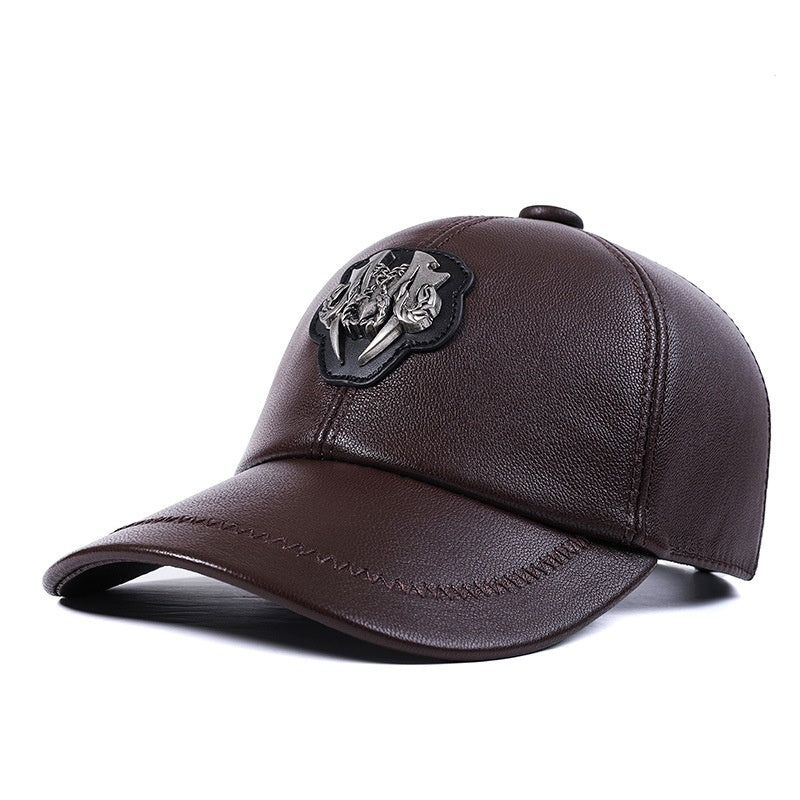 goat skin leather peaked cap, view 6 - MRSLM