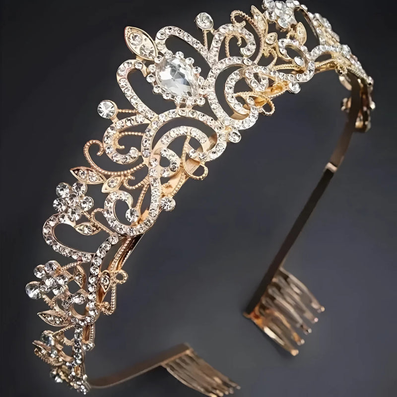handmade rhinestone pearl tiara, view 4 - MRSLM