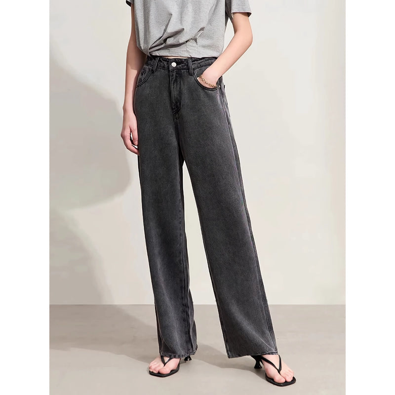 Minimalist High Waist Women's Baggy Jeans – Vintage Lyocell Straight Pants