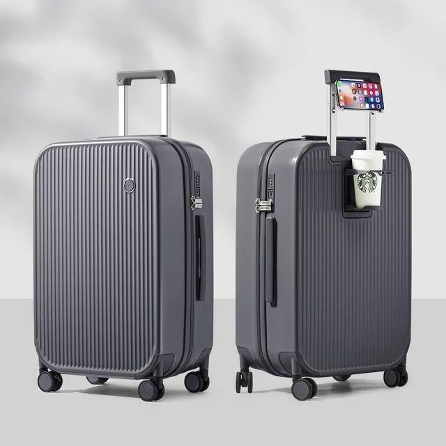 Hard Shell Spinner Suitcase with Cup & Phone Holder - Travel Light & Smart