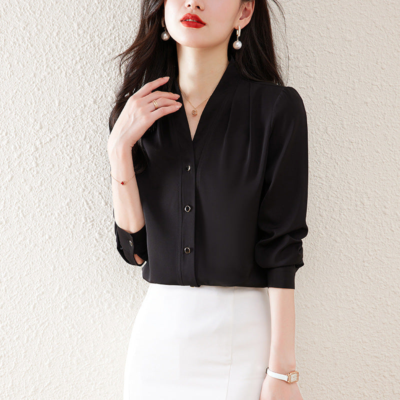 women's long sleeve v-neck loose shirt - MRSLM