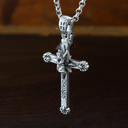 retro silver cross pendant, view 2 - MRSLM