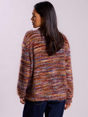 Women's fuzzy space-dye knit cardigan, view 10 - MRSLM