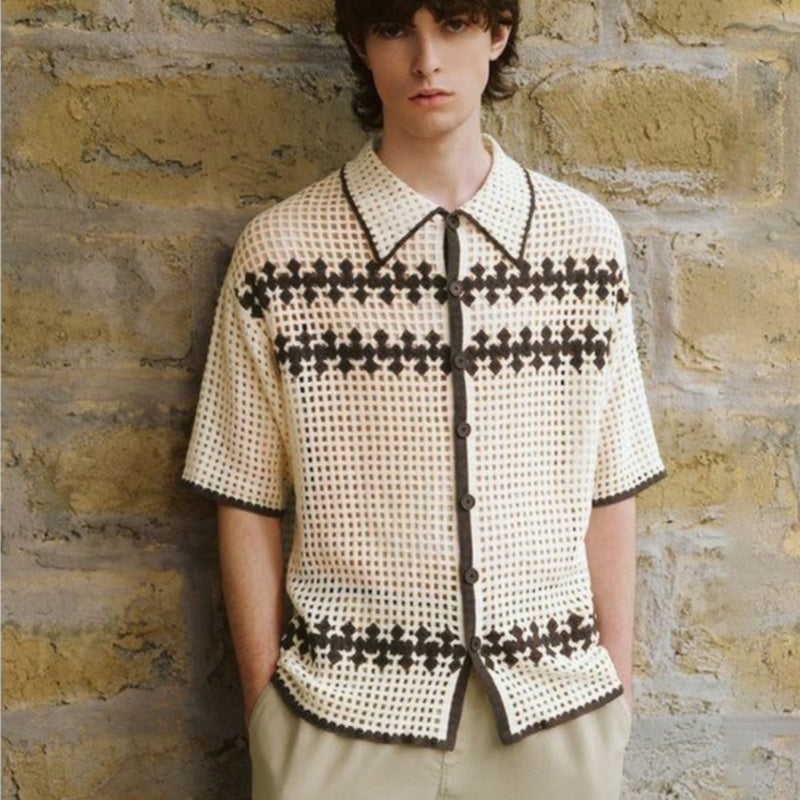 men's contrast color short-sleeved sweater - MRSLM