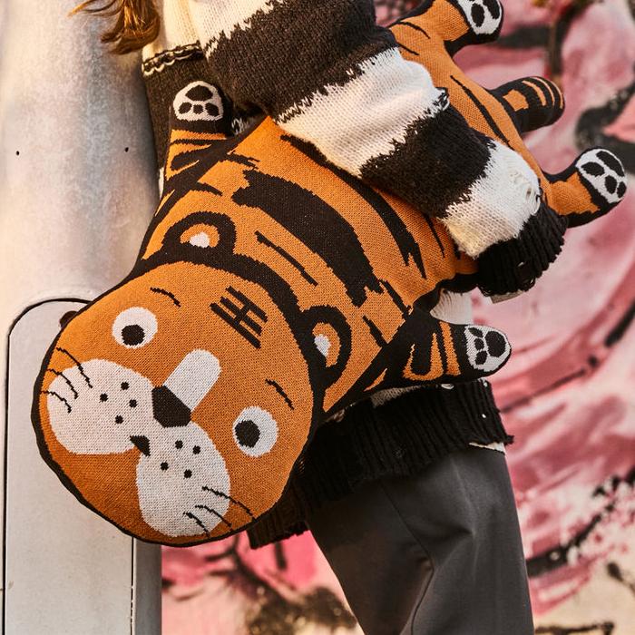 knitted tiger cushion, view 4 - MRSLM