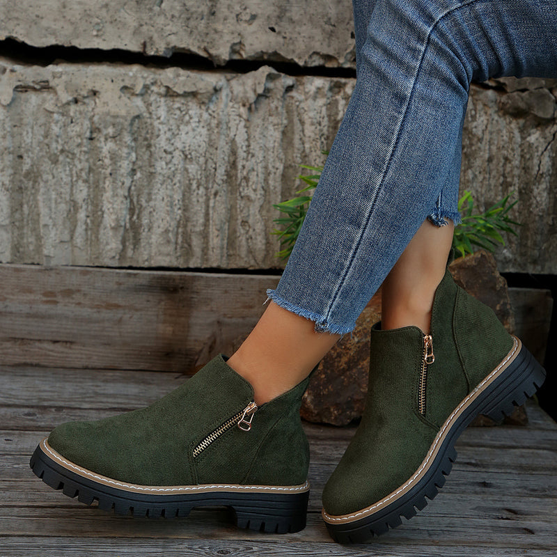Women's suede chunky side-zip ankle boots, view 5 - MRSLM